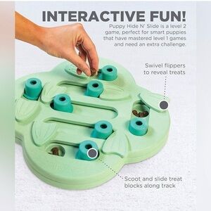 Outward Hound Puppy Hide N' Slide Treat Puzzle Enrichment Dog Toy, Green